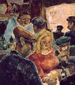 The blond waitress,- Watercolour by Roger Gobron